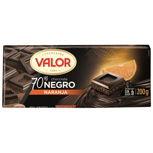 VALOR Chocolate negro 70% con naranja 200 g.