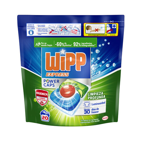 WIPP EXPRESS Power caps Detergente para lavadora en cápsulas, para una limpieza profunda 20 uds.