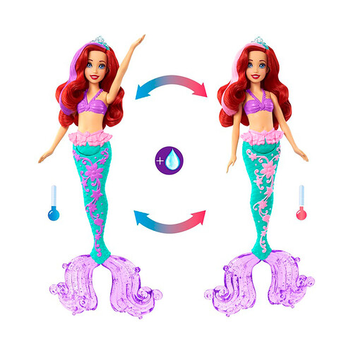 Muñeca DISNEY PRINCESS Ariel Splash cambia color, +4 años.