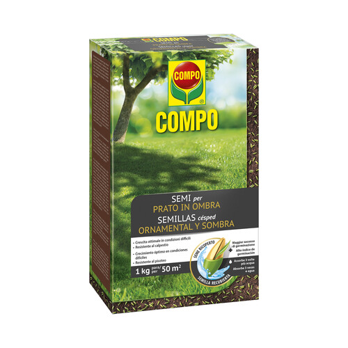 Caja de 1 kilogramo con semillas para plantar cesped ornamental COMPO.