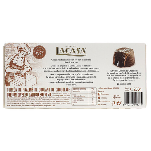 Turrón de coulant de chocolate LACASA 230 g.