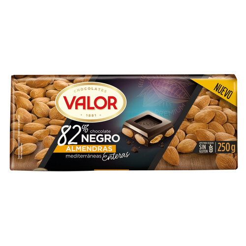 VALOR Chocolate negro con almendras, 82 % cacao 250 g.