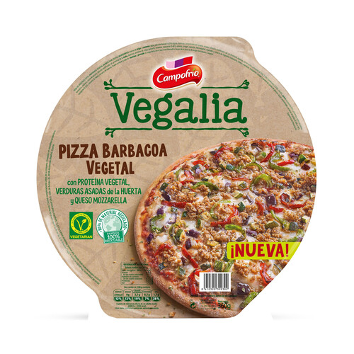 CAMPOFRÍO Vegalia Pizza barbacoa con poteina vegetal, verduras asadas y queso Mozzarella 360 g.