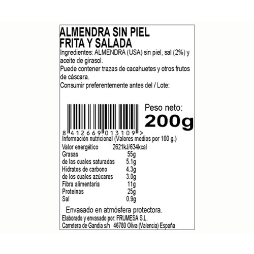 SELF DISCOUNT Almendra sin piel, frita y salada 200 g.