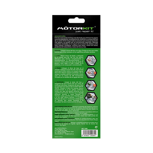 Kit restaurador MOTORKIT para faros de coche o camión.