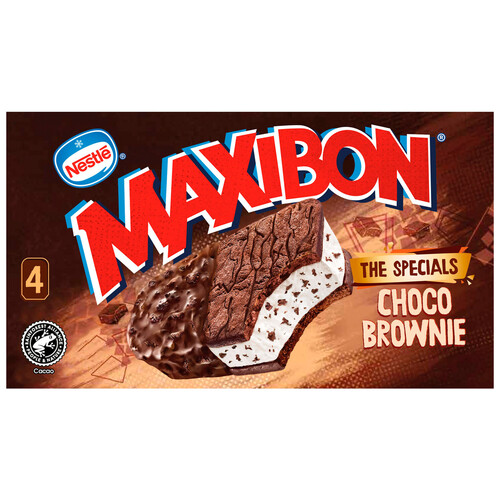 MAXIBON Sándwich de helado de nata con trozos de galleta de chocolate 4 x 90 ml.