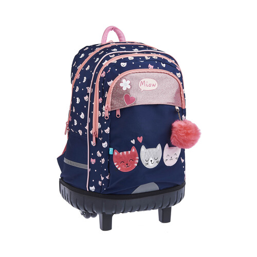 Mochila reforzada con ruedas trolley, varios compartimentos, gatos, ALCAMPO.