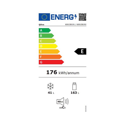 Frigorífico 2 puertas 143cm QILIVE Q.6602, CÍCLICO, clasificación energética: E, H: 143cm, A: 55cm, F: 55cm, capacidad total: 204L.