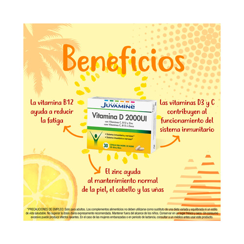 JUVAMINE Cápsulas de vitamina D, vitamina C, B12 y Zinc  30 uds 