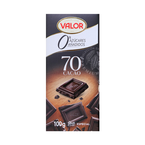 VALOR Chocolate sin azúcar añadido negro 70 % 100 g.