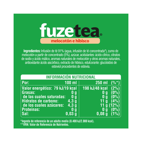 FUZE TEA Bebida de té con sabor a melocotón e hibisco 1.5 L 