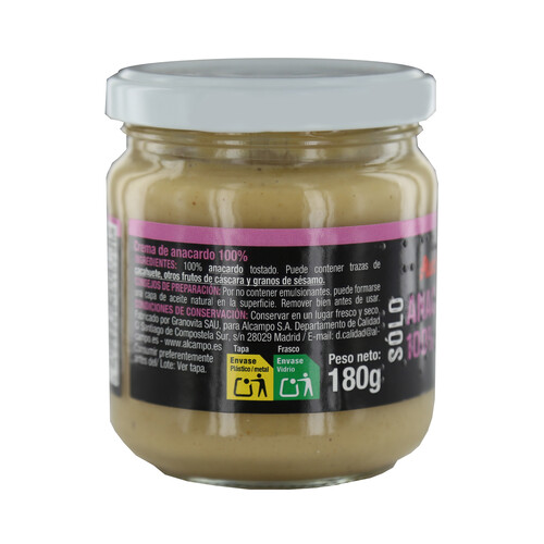 PRODUCTO ALCAMPO Crema de anacardo elaborada sin gluten 180 g.