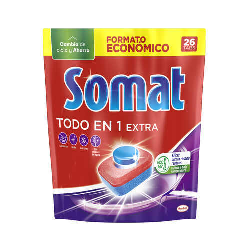 SOMAT Detergente lavavajillas a máquina SOMAT Tabs TodoEn1 26 dosis 457 gr.