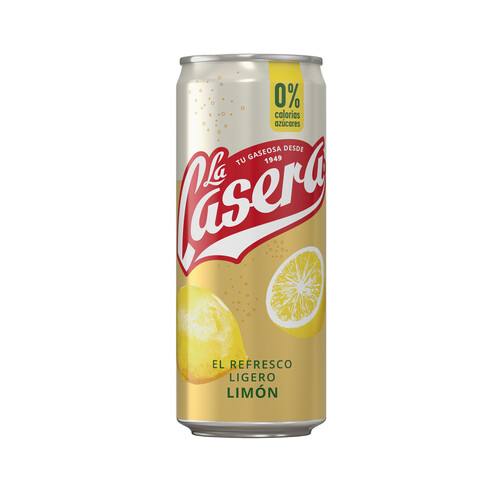 LA CASERA Refresco ligero (gaseosa) con sabor limón lata 33 cl.