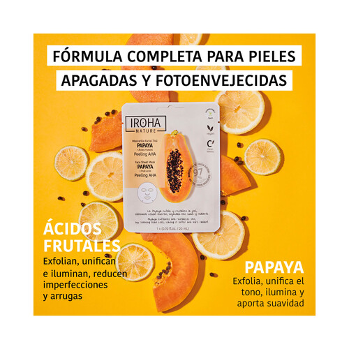 IROHA NATURE Mascarilla facial efecto peeling con papaya y ácidos frutales.