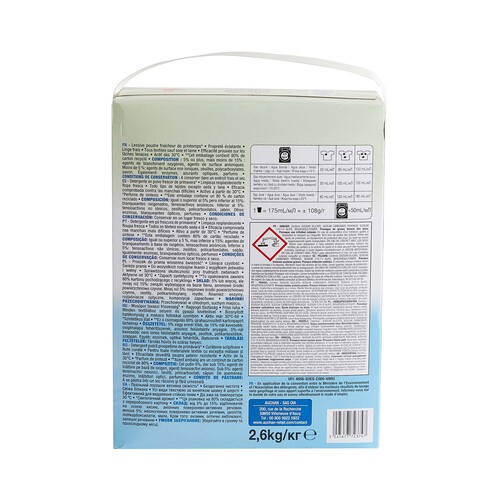 PRODUCTO ALCAMPO Detergente en polvo fresco y limpio 40 lav 2,6 Kg.