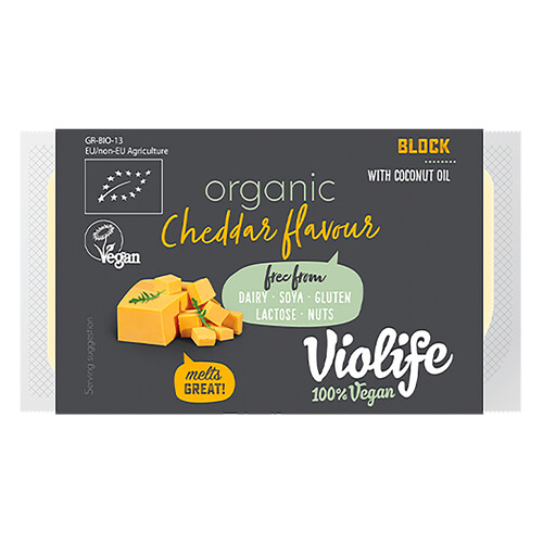 VIOLIFE Bloque vegano con sabor a queso cheddar VIOLIFE 150 g.