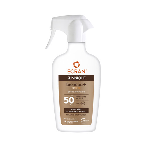 ECRAN Leche solar en spray con acción protectora y FPS 50 (alta) ECRAN Sunnique broncea+ 200 ml.