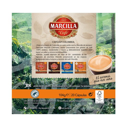 MARCILLA Café en cápsulas Colombia 20 uds.