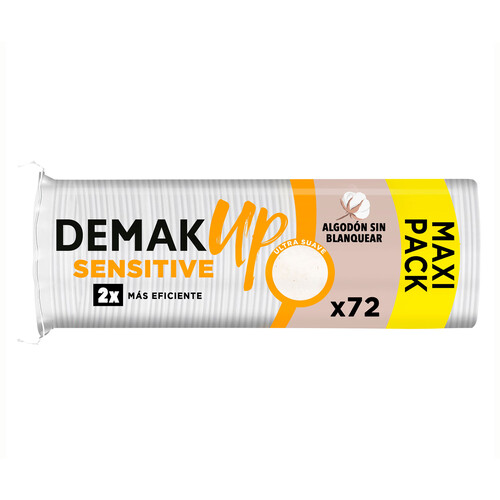 DEMAK UP Discos desmaquillantes redondos de algodón para pieles sensibles DEMAK UP Sensitive 72 uds.