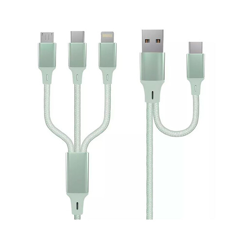 Cable de carga QILIVE 5 en 1 color verde, Lightning / USB C, longitud de 1,2m.