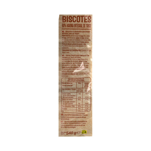 PRODUCTO ALCAMPO Biscotes con 60% harina integral de trigo 72 uds.