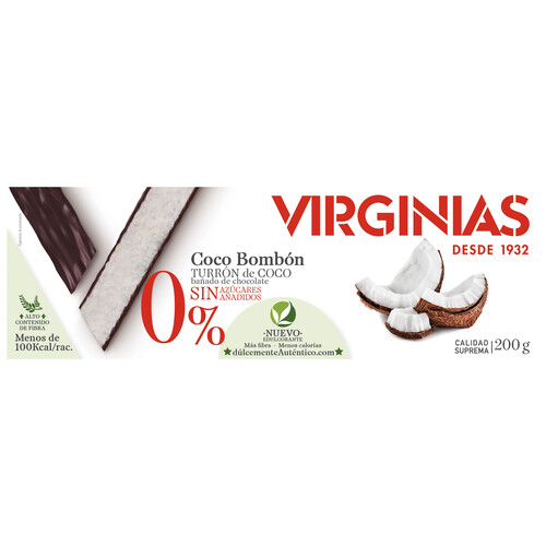 VIRGINIAS Turrón bombón coco 0 % azúcares añadidos 200 g.