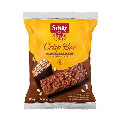 SCHÄR Barrita crujiente de chocolate con leche SCHÄR 105 g.