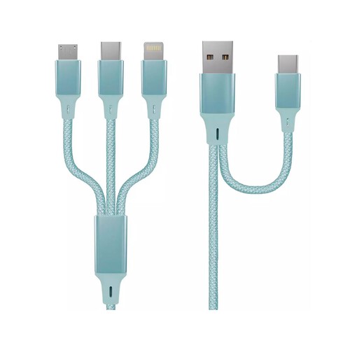 Cable de carga QILIVE 5 en 1 color azul, Lightning / USB C, longitud de 1,2m.