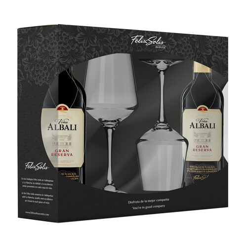 VIÑA ALBALI Estuche con 2 botellas de vino tinto gran reserva D.O. Valdepeñas + 2 copas.