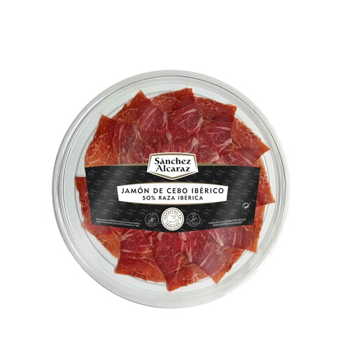 Jamón de cebo ibérico (50% raza ibérica), cortado en prácticas tapas SANCHEZ ALCARAZ 90 g.