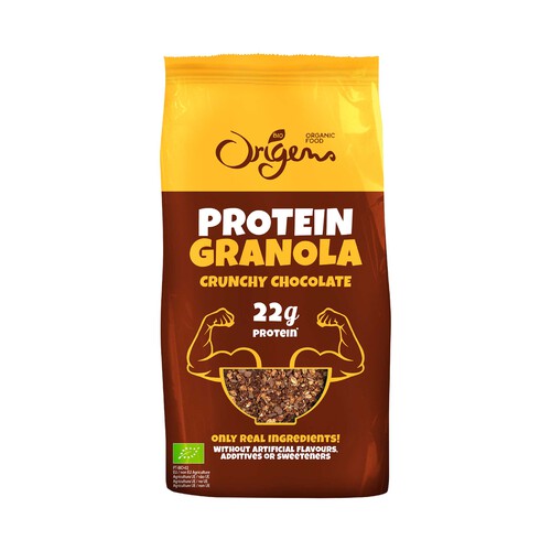 ORIGENS Bio protein Granola ecológica con chocolate crujiente, rica en proteínas 275 g.