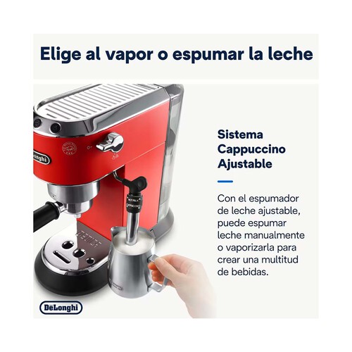 Cafetera espresso DE`LONGHI Dedica EC 685.R roja, presión 15 bar, café molido o monodosis, depósito 1,3L.