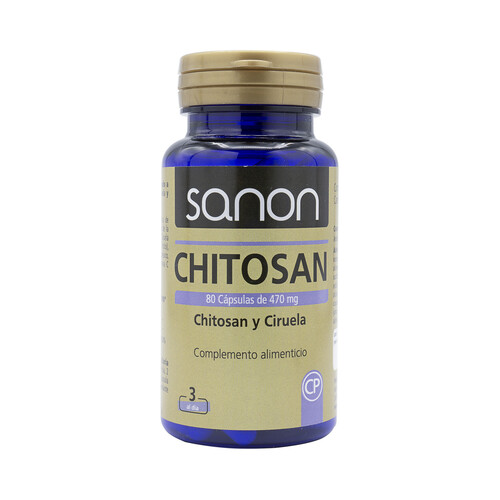 SANON Complemento alimenticio a base de fibra de Chitosan, ciruela y vitamina C 80 cápsulas.