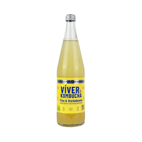 VIVER Bio Bebida fermentada de té (kombucha)  ecológica sabor a piña y hierbabuena 700 ml.