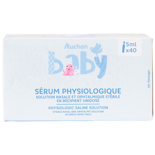 PRODUCTO ALCAMPO Baby Suero salino fisiológico estéril, en cómodas monodosis 40 x 5 ml.