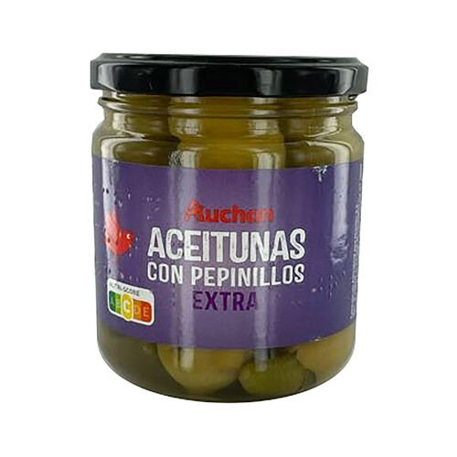 PRODUCTO ALCAMPO Aceitunas con pepinillos extra PRODUCTO ALCAMPO frasco de 180 g.