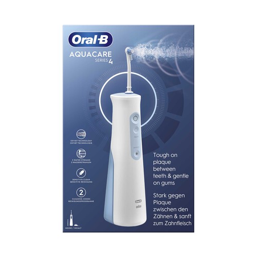 Irrigador dental ORAL-B Aquacare 4, tecnología Oxyjet, 2 intensidades, modo manual.