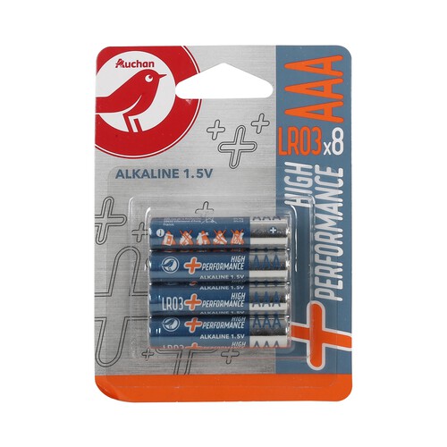 Pack de 8 pilas alcalinas AAA, LR03, 1,5V, PRODUCTO ALCAMPO High Performance.