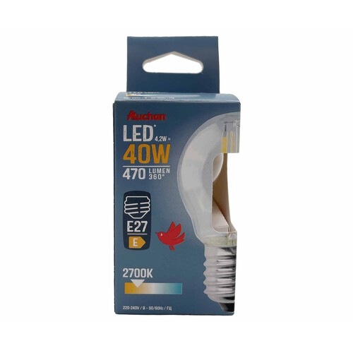 Bombilla Led E27, 4,2W=40W, luz cálida, 470lm, PRODUCTO ALCAMPO.