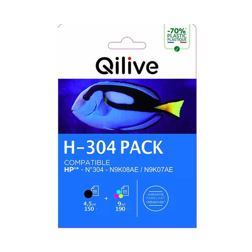 Pack de cartuchos de tinta compatibles (304) QILIVE H-304, negro y color.