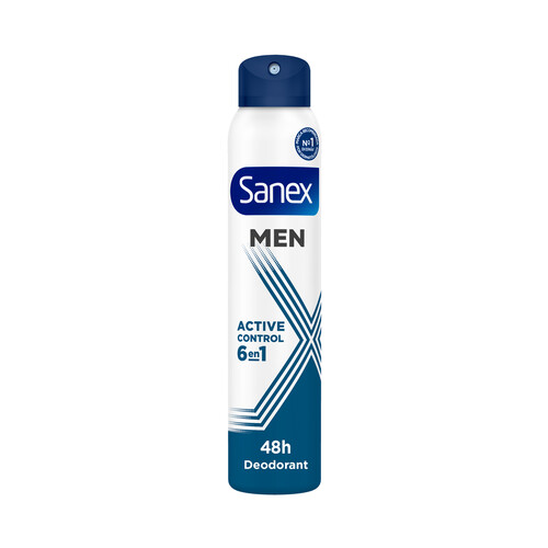 SANEX Men active control Desodorante en spray para hombre con protección anti transpirante hasta 48 horas 200 ml.