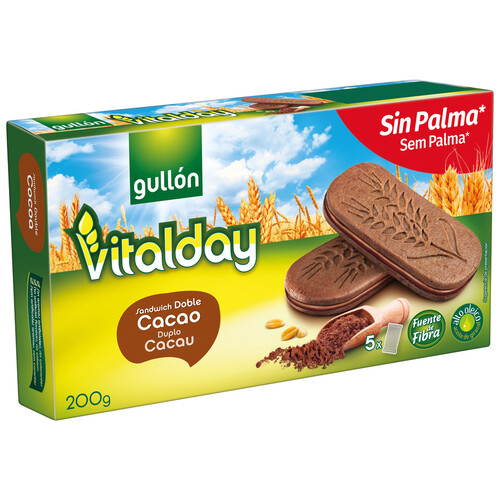 GULLÓN Vitalday Galletas con chocolate rellenas de crema de cacao 200 g.