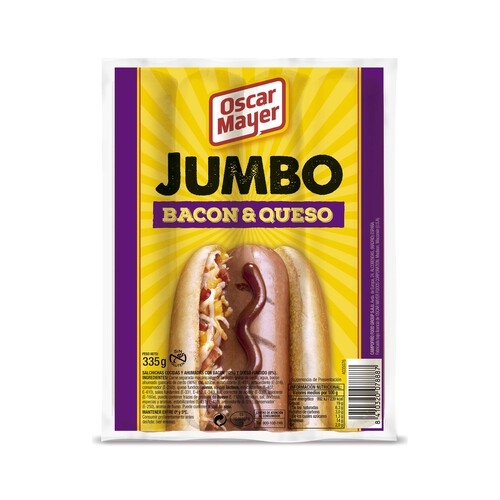 OSCAR MAYER Salchichas cocidas con bacon y queso y sabor ahumado OSCAR MAYER Jumbo 335 g.