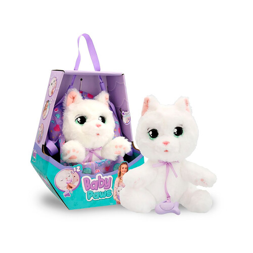 Peluche de gato blanco Baby Paws Love & Care, con varios sonidos, inclye pilas, 24 cm, 