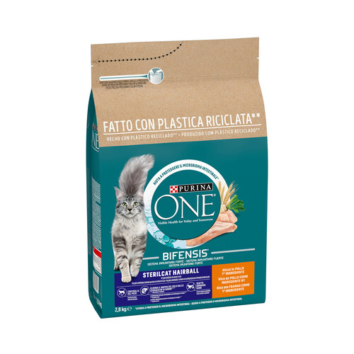 PURINA ONE Comida para gatos esterilizados, anti bolas de pelo PURINA ONE 2,8 kg.