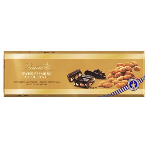 LINDT Chocolate negro con almendras enteras 300 g.