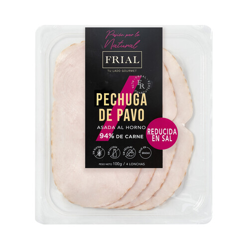 FRIAL Pechuga de pavo reducida en sal y cortada en finas lonhcas FRIAL 100 g.