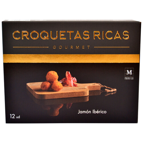 CROQUETAS RICAS Croquetas 100% caseras, ultracongeladas y rellenas de jamón ibérico Gourmet 300 g.