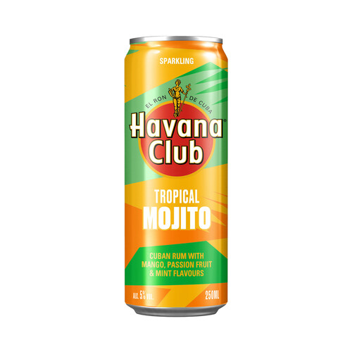 HAVANA CLUB Mojito tropical (ron cubano, con mango, fruta de la pasión y sabor a menta) lata 25 cl.